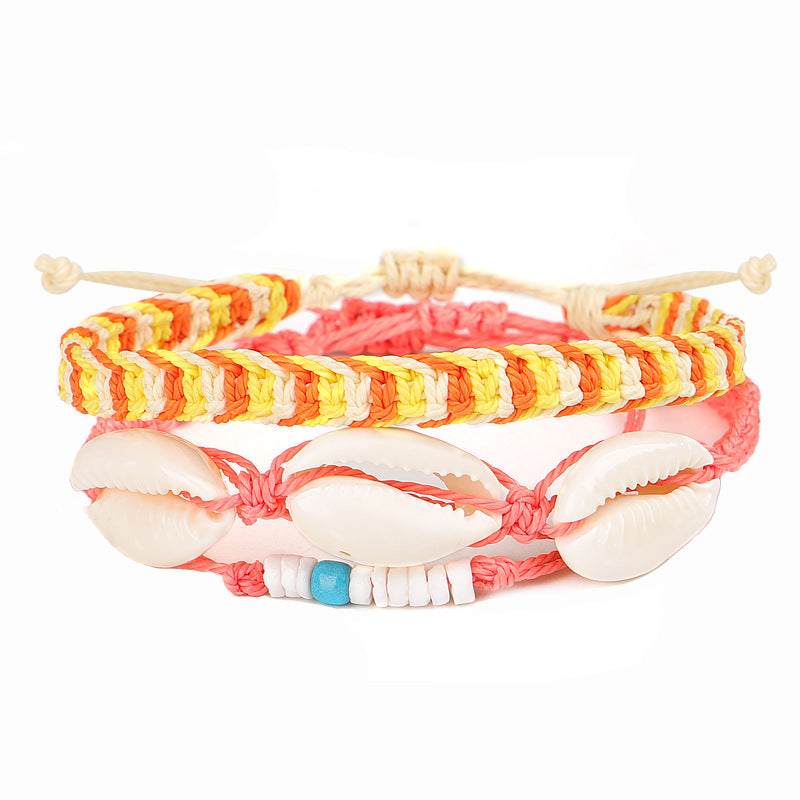 Wholesale Bohemian Colorful Wax Thread Seashell Bracelet Set